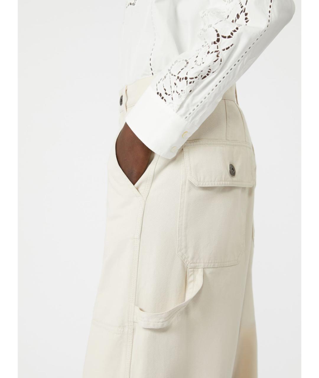 WEEKEND MAX MARA Белые хлопковые брюки широкие, фото 3