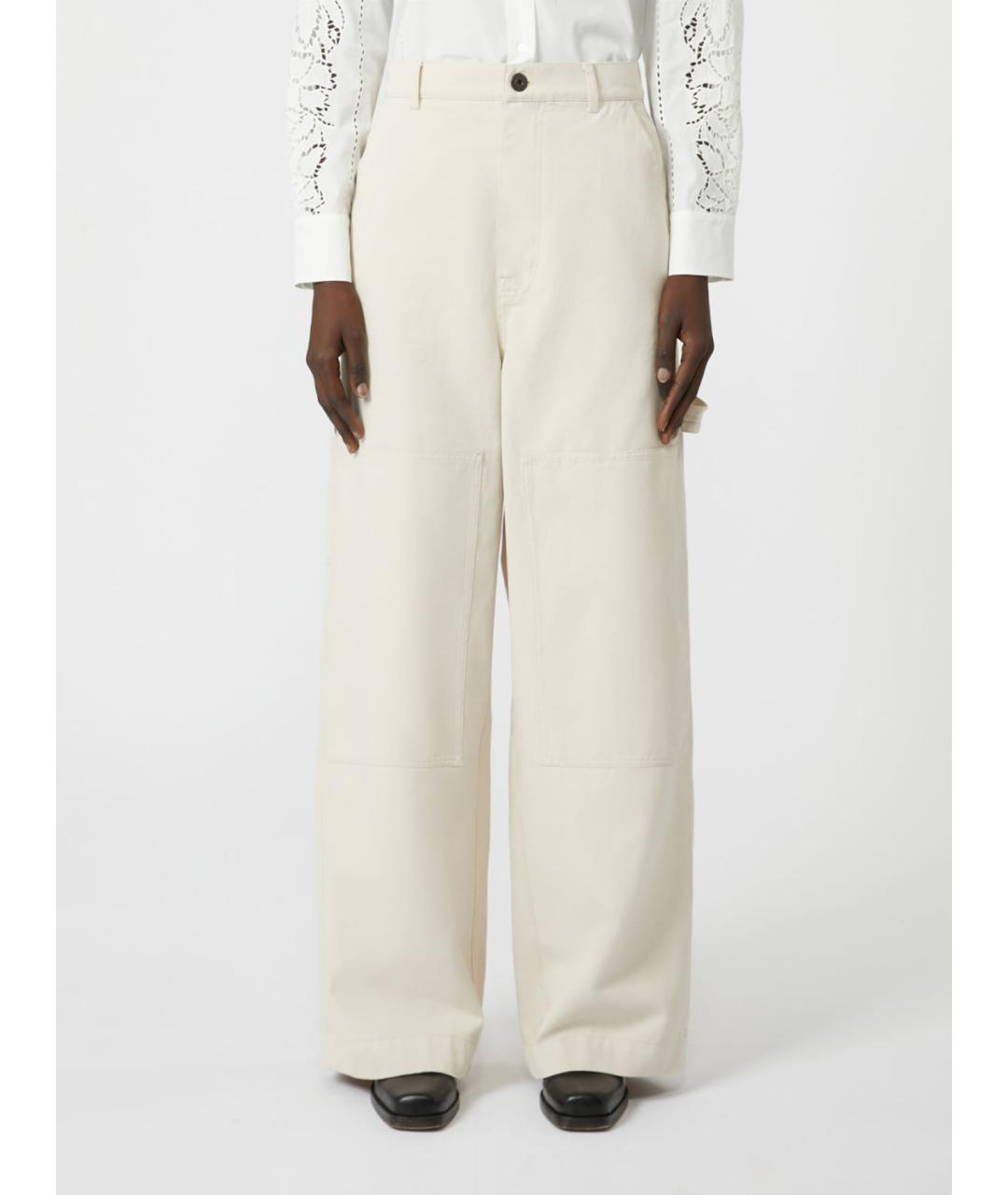WEEKEND MAX MARA Белые хлопковые брюки широкие, фото 4