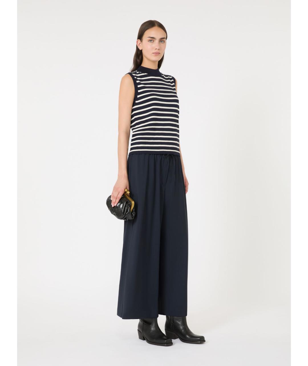 WEEKEND MAX MARA Синие шерстяные брюки широкие, фото 2