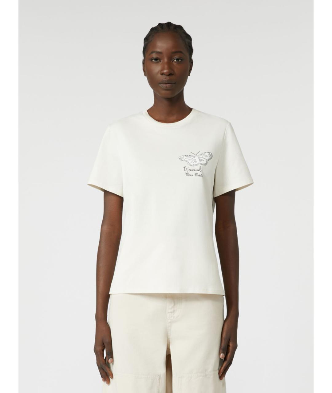 WEEKEND MAX MARA Белая хлопковая футболка, фото 4