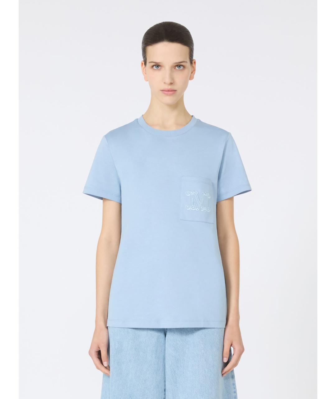 MAX MARA Голубая хлопковая футболка, фото 3
