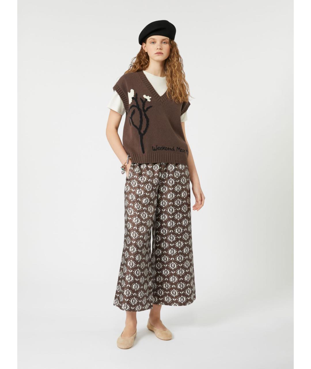 WEEKEND MAX MARA Коричневые шелковые брюки широкие, фото 2