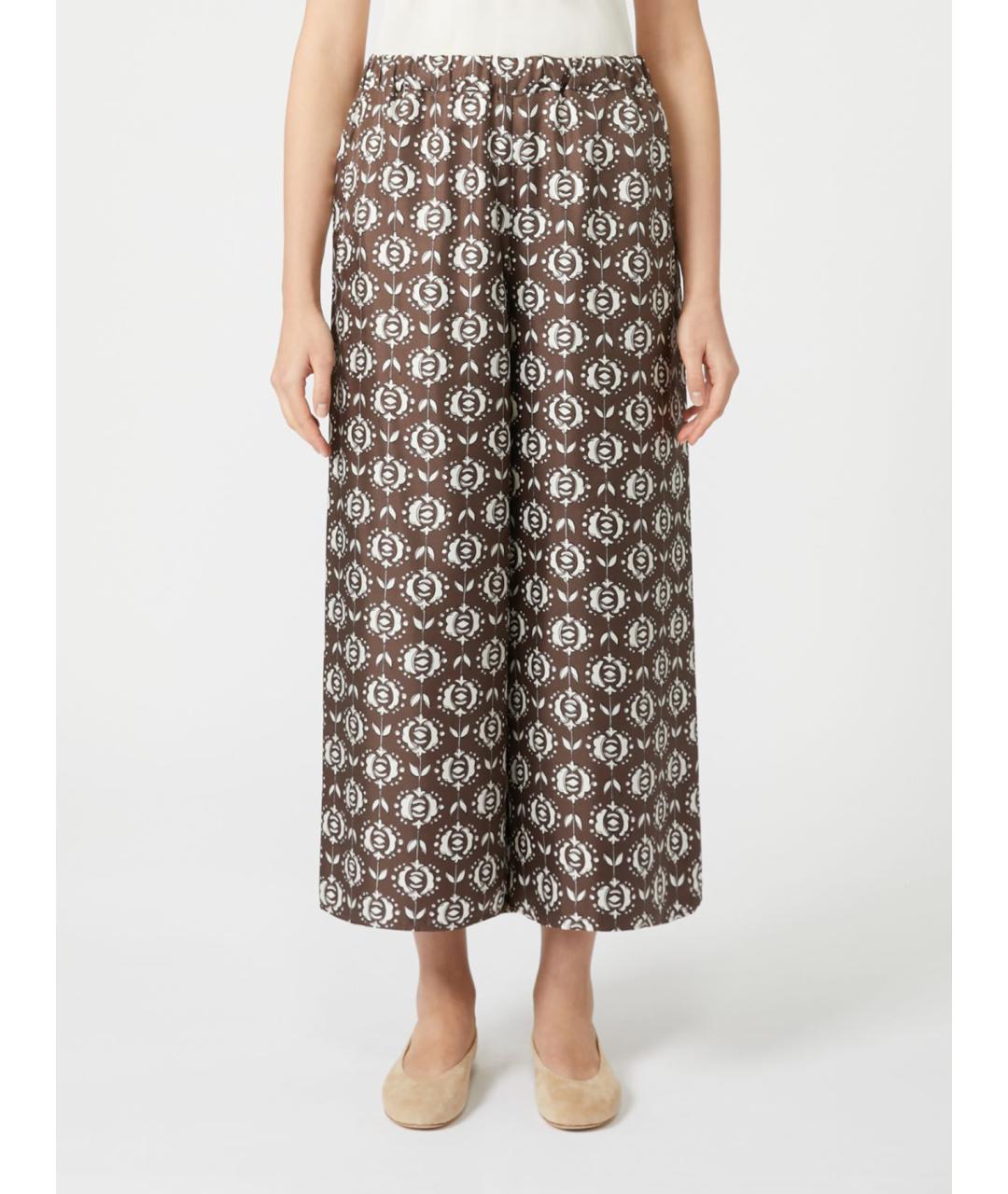 WEEKEND MAX MARA Коричневые шелковые брюки широкие, фото 4