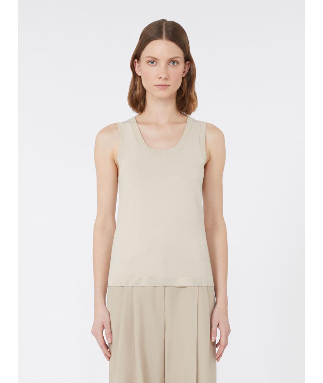 WEEKEND MAX MARA Бежевая вискозная майка, фото 5