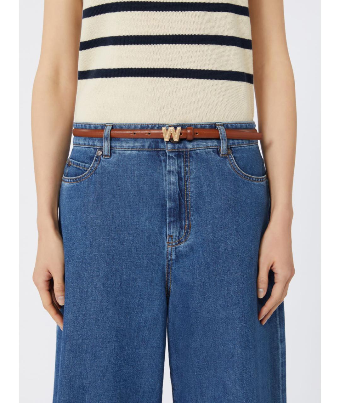 WEEKEND MAX MARA Коричневый кожаный ремень, фото 2