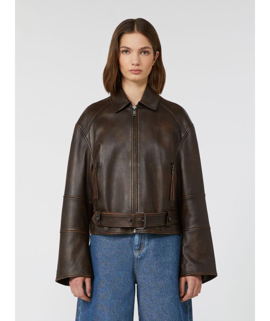 WEEKEND MAX MARA Коричневая кожаная куртка, фото 4