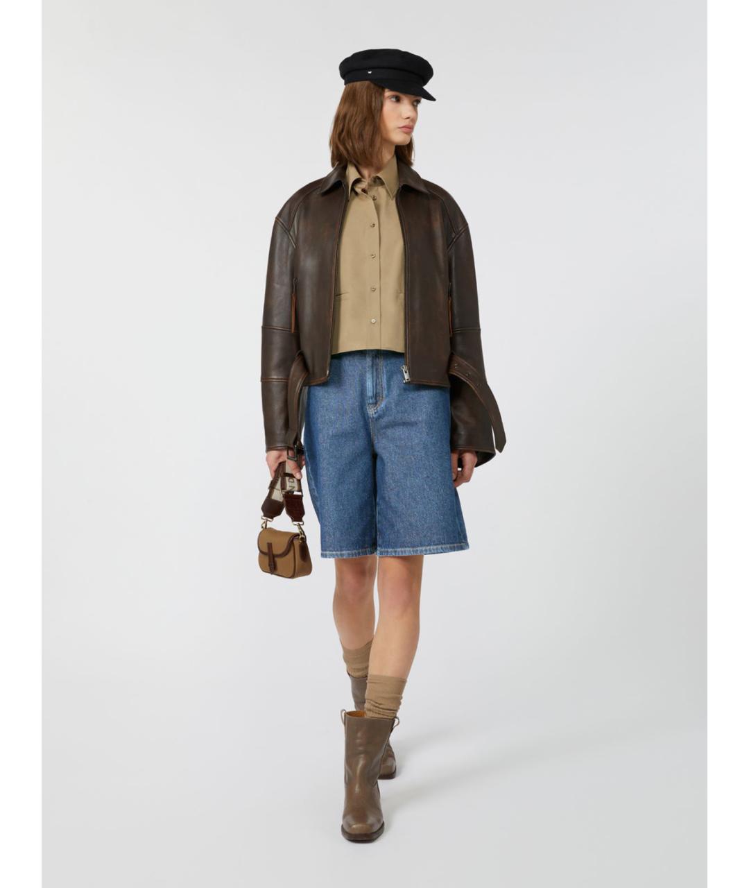 WEEKEND MAX MARA Коричневая кожаная куртка, фото 2