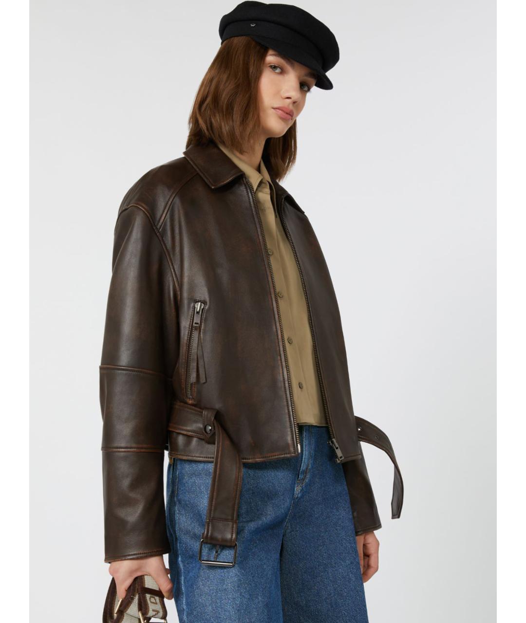 WEEKEND MAX MARA Коричневая кожаная куртка, фото 5