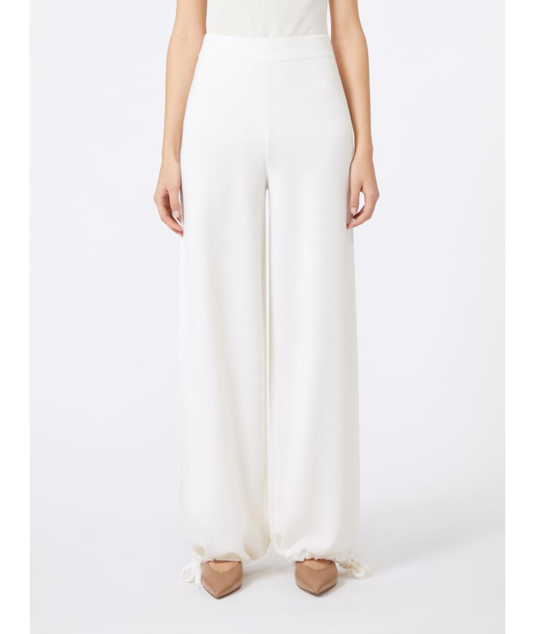 MAX MARA Белые шерстяные брюки широкие, фото 4
