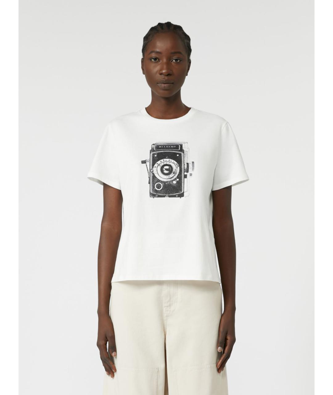 WEEKEND MAX MARA Белая хлопковая футболка, фото 4