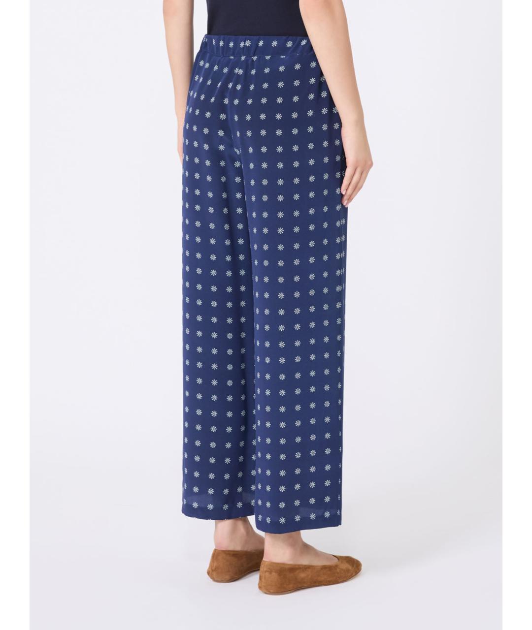 WEEKEND MAX MARA Синие шелковые брюки широкие, фото 3