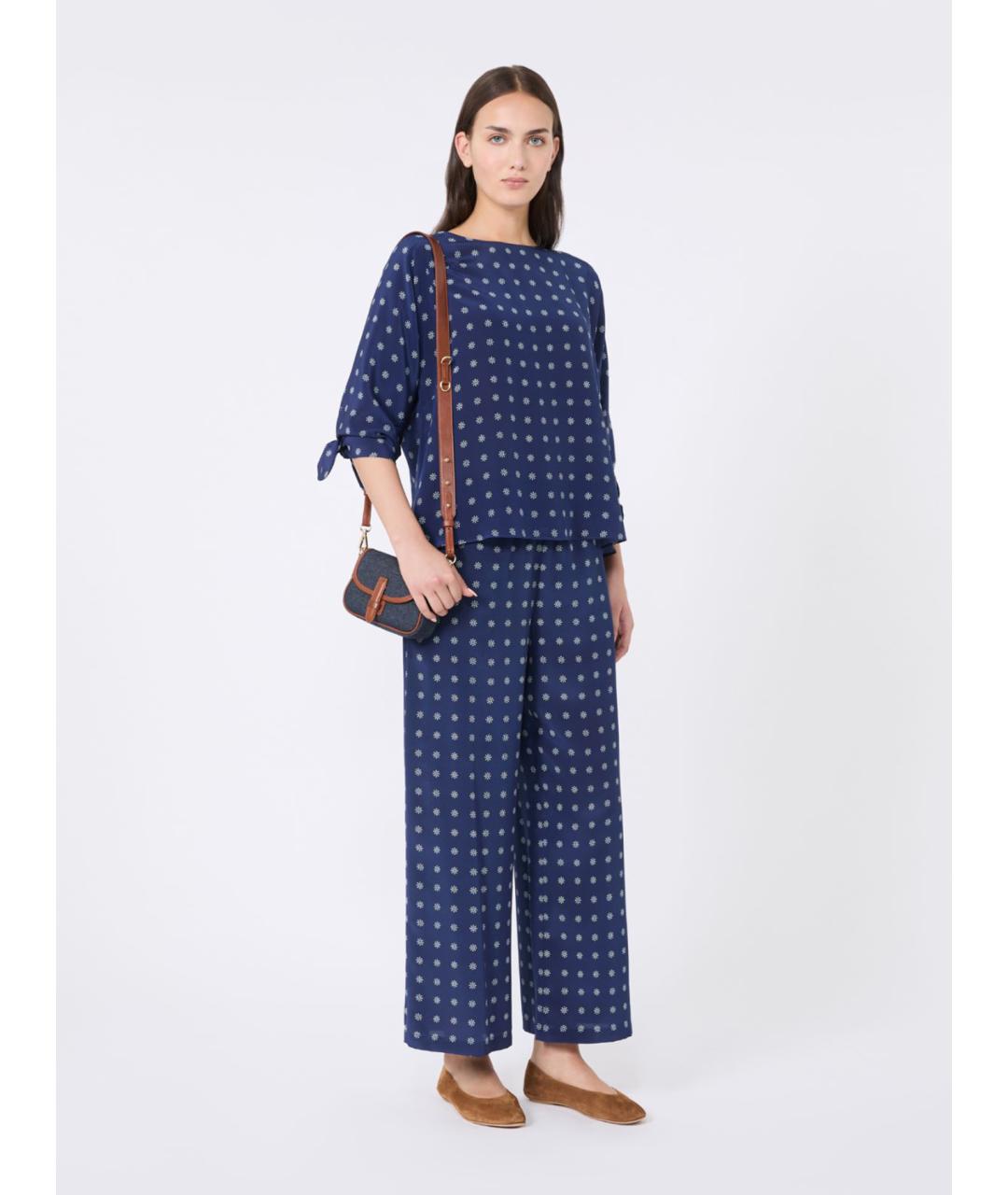 WEEKEND MAX MARA Синие шелковые брюки широкие, фото 2