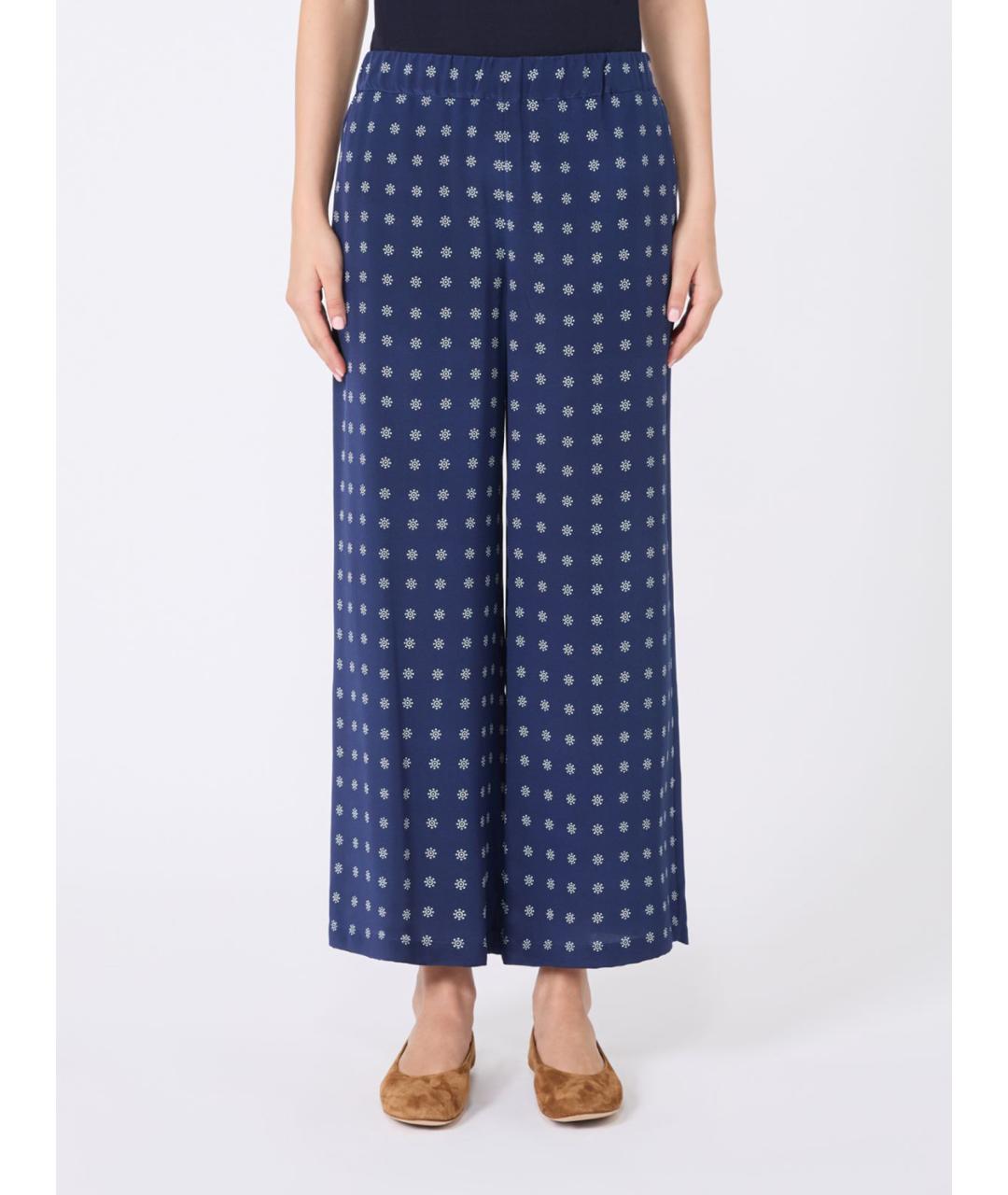 WEEKEND MAX MARA Синие шелковые брюки широкие, фото 4