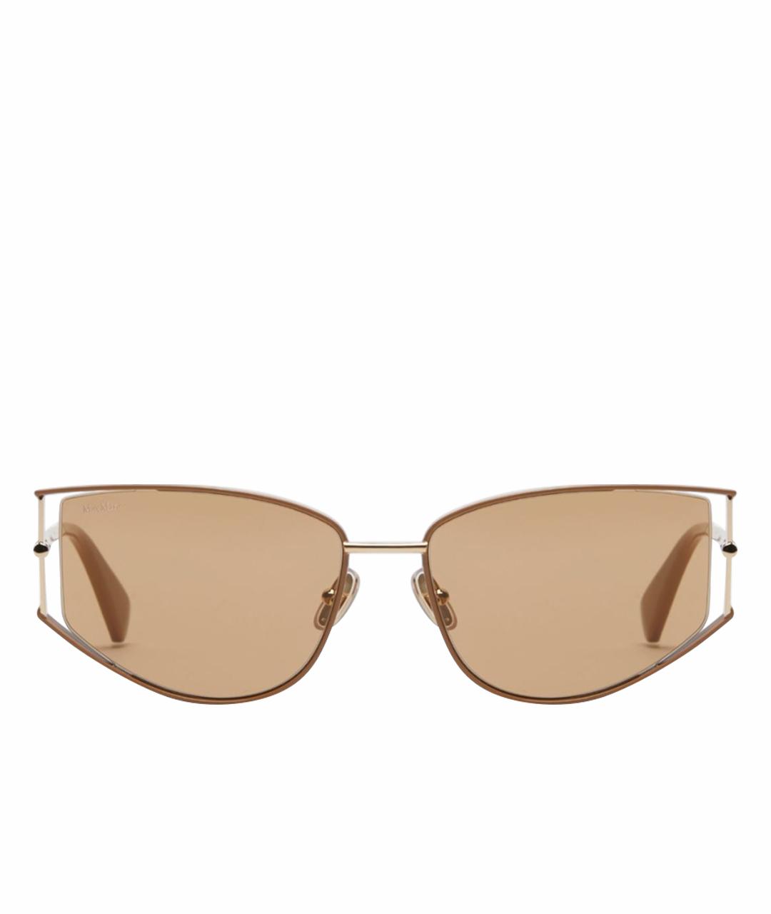 MAX MARA Золотые металлические солнцезащитные очки, фото 1
