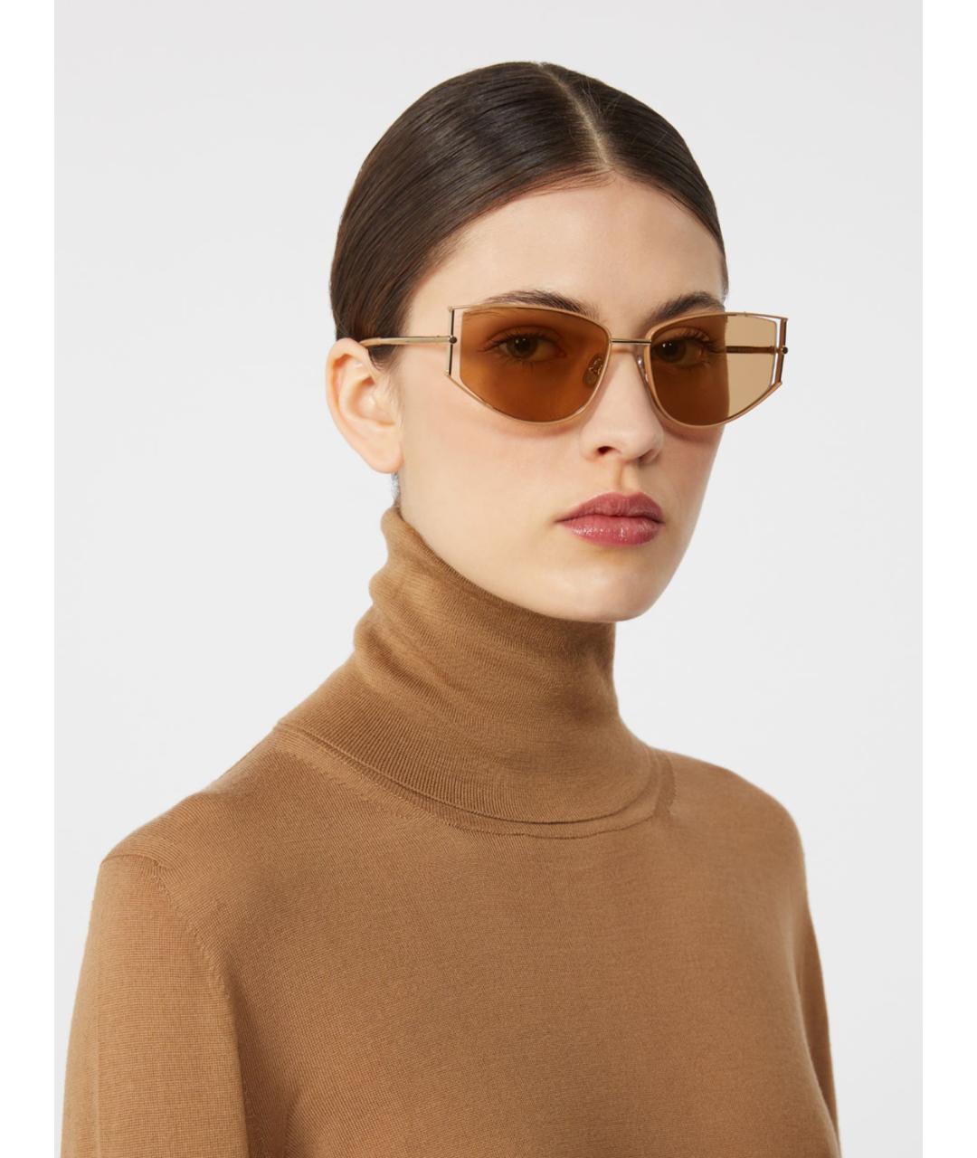 MAX MARA Золотые металлические солнцезащитные очки, фото 2