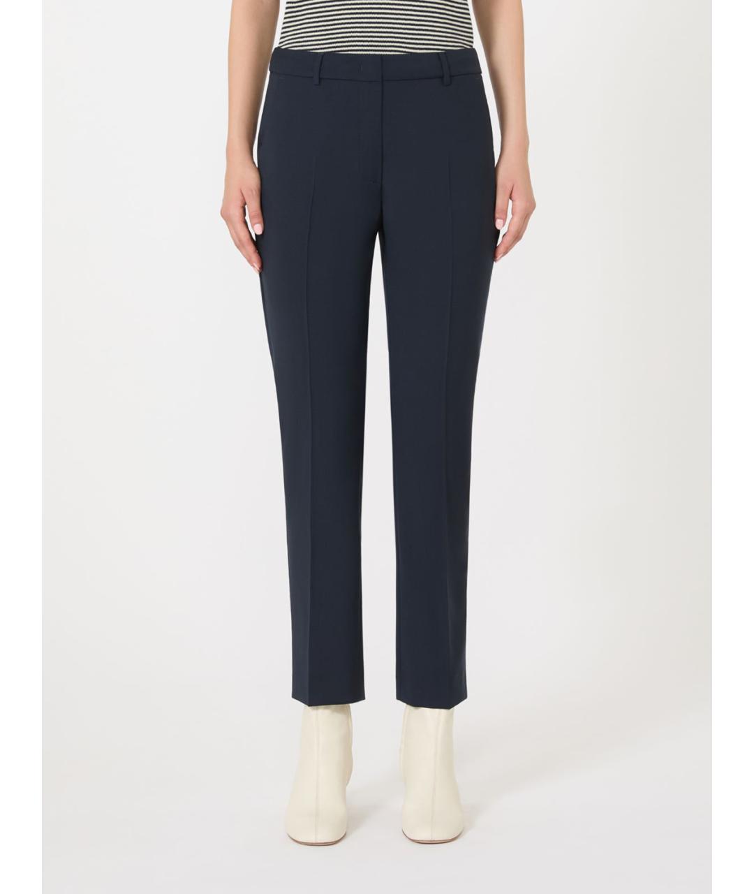 WEEKEND MAX MARA Синие шерстяные прямые брюки, фото 4