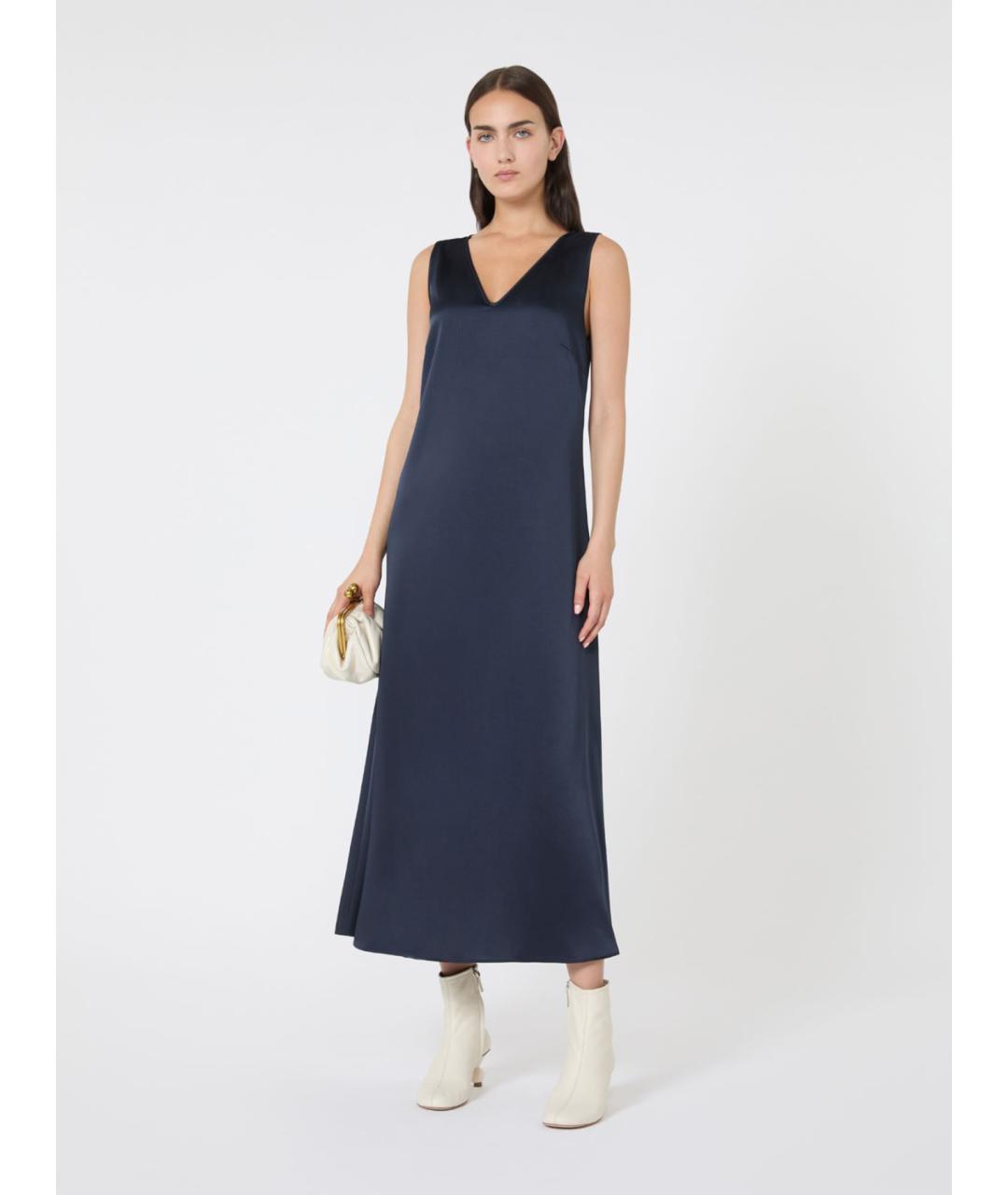 WEEKEND MAX MARA Темно-синее атласное коктейльное платье, фото 2