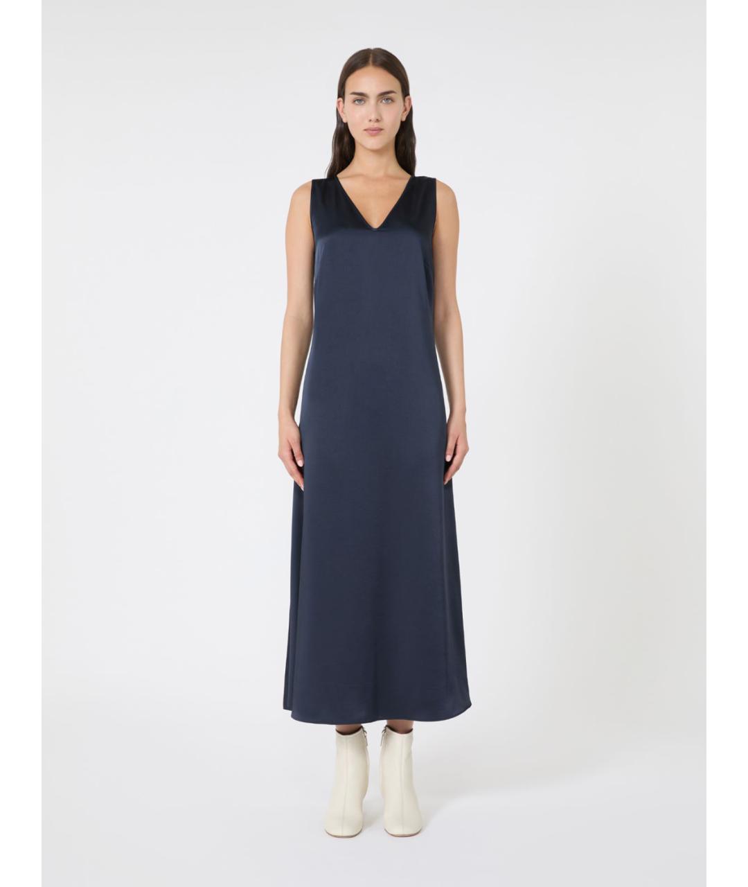 WEEKEND MAX MARA Темно-синее атласное коктейльное платье, фото 4