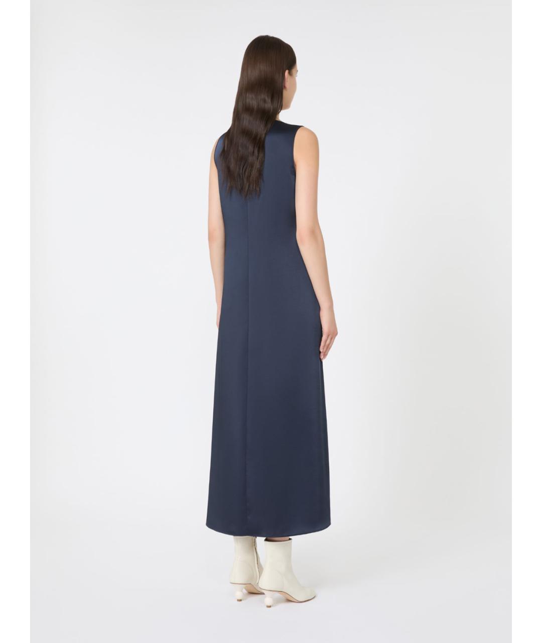 WEEKEND MAX MARA Темно-синее атласное коктейльное платье, фото 3