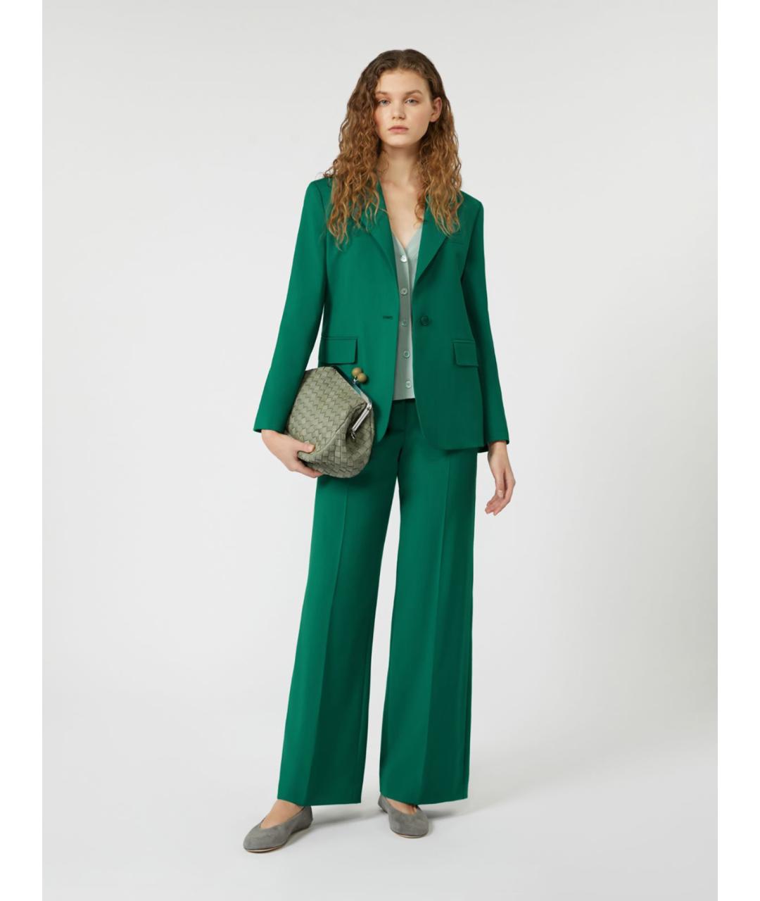 WEEKEND MAX MARA Зеленые шерстяные брюки широкие, фото 2