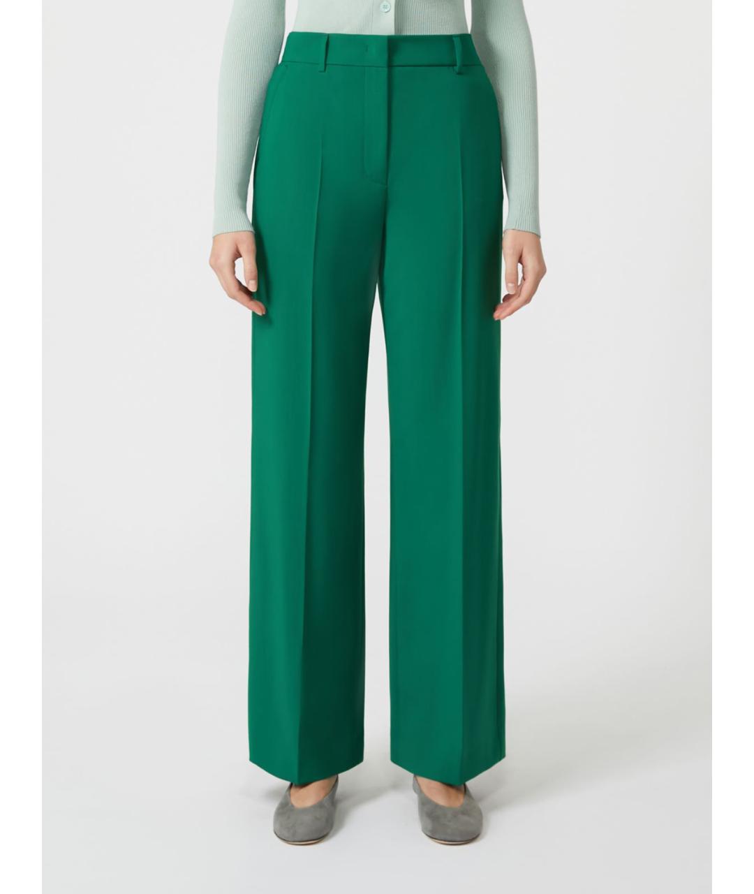 WEEKEND MAX MARA Зеленые шерстяные брюки широкие, фото 4