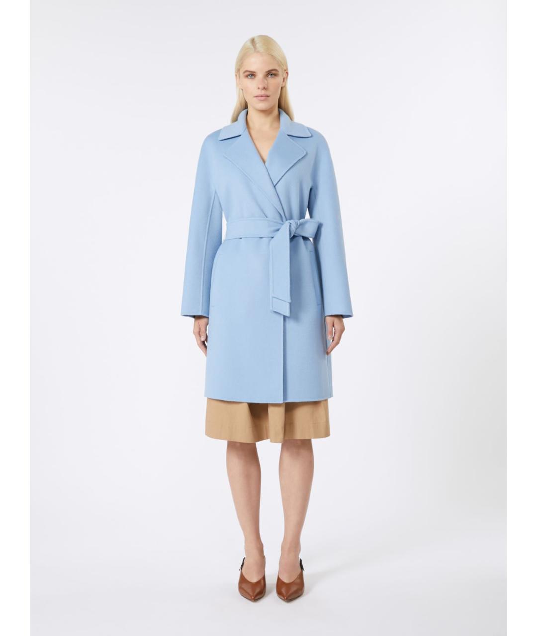 MAX MARA STUDIO Голубое шерстяное пальто, фото 4