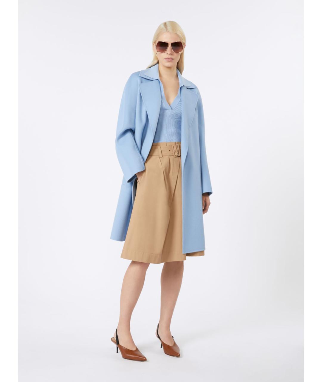 MAX MARA STUDIO Голубое шерстяное пальто, фото 2