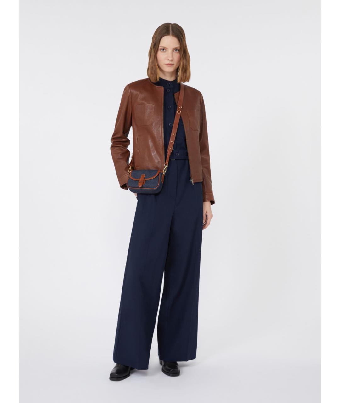 WEEKEND MAX MARA Коричневая кожаная куртка, фото 2