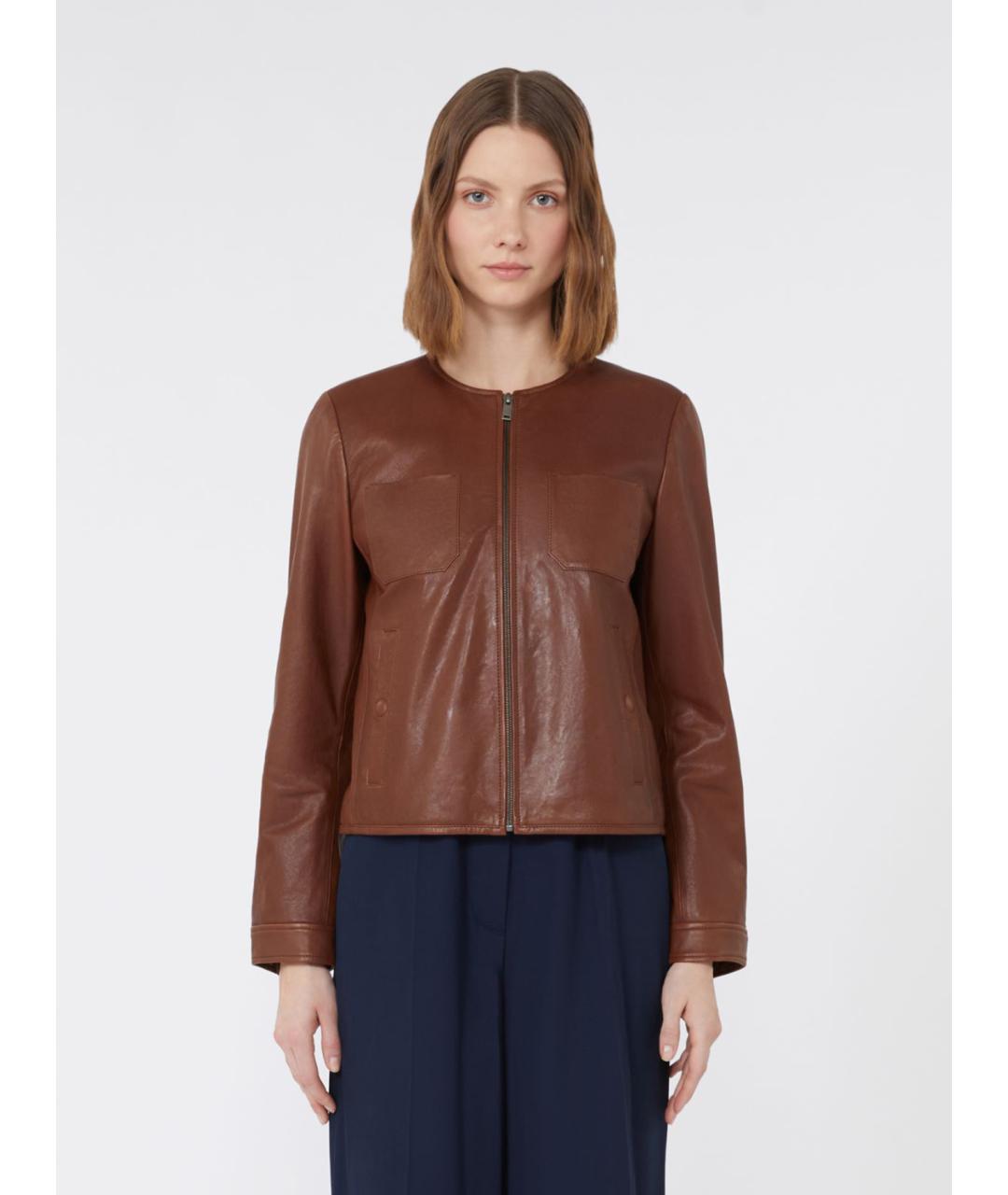 WEEKEND MAX MARA Коричневая кожаная куртка, фото 4