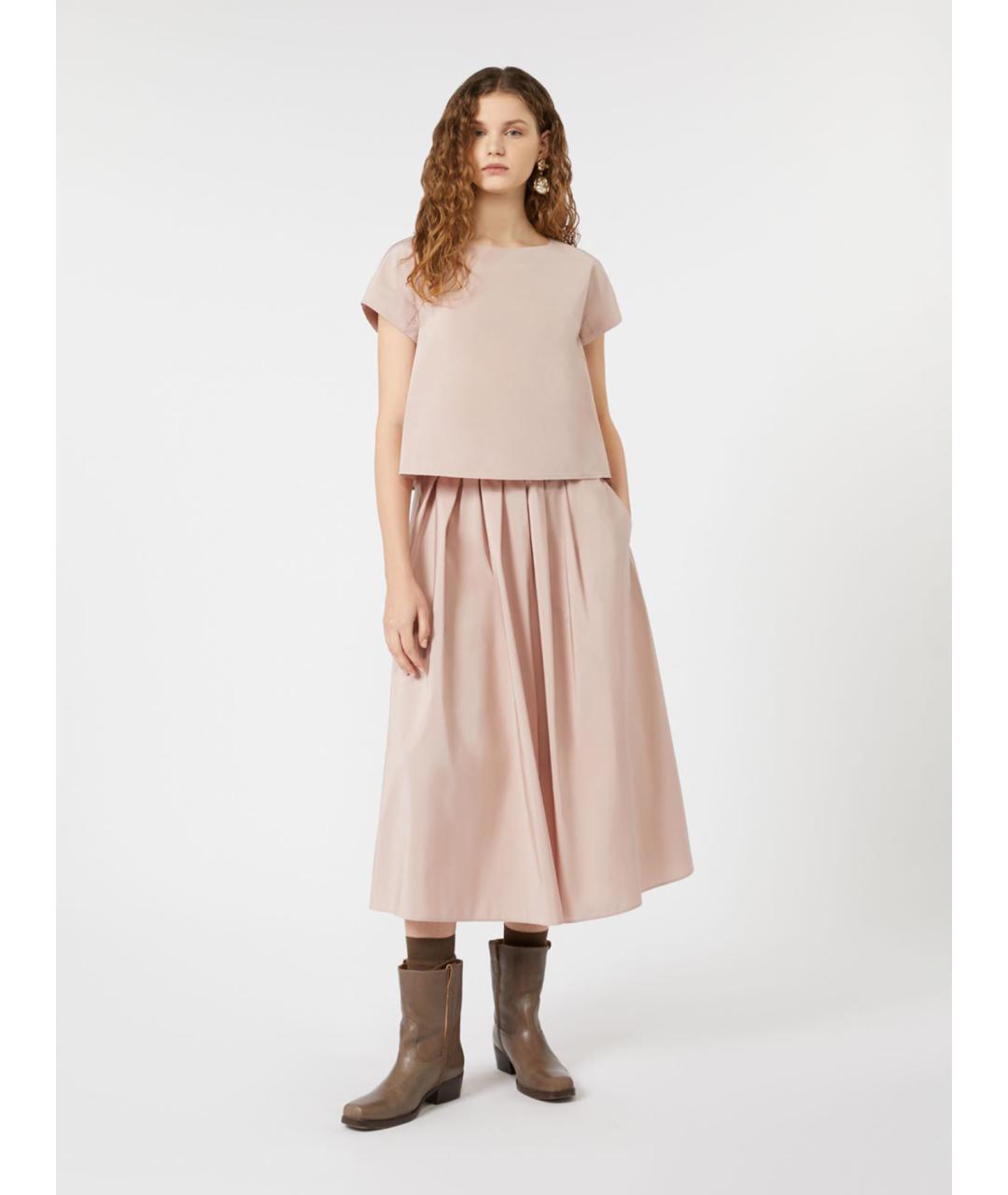 WEEKEND MAX MARA Розовая хлопковая юбка миди, фото 2