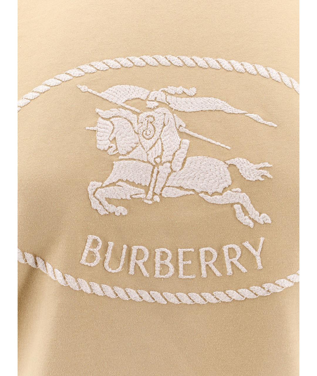BURBERRY Бежевая хлопковая футболка, фото 3