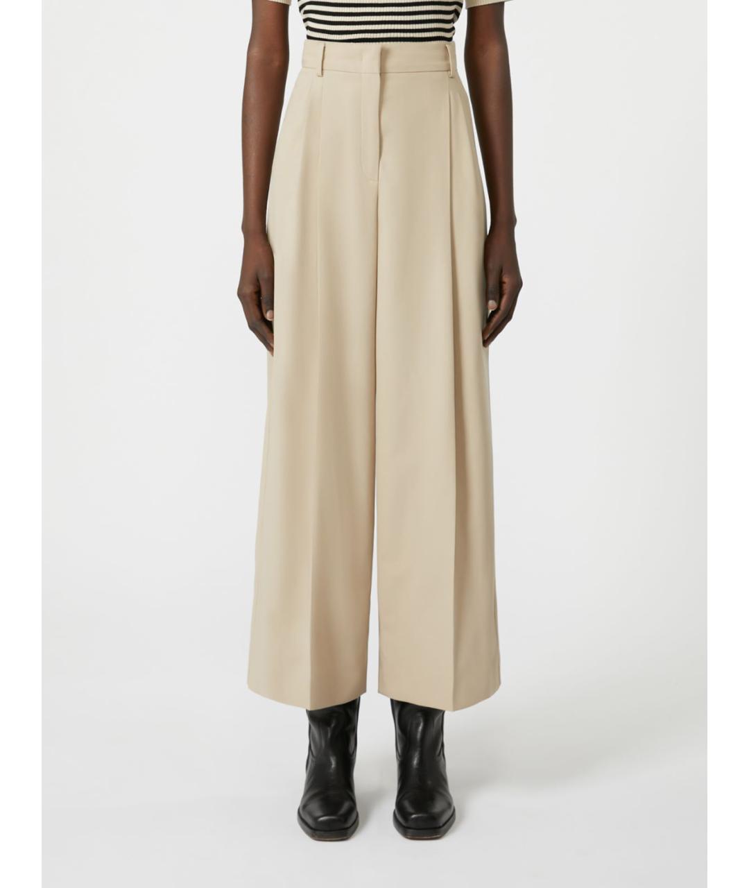 WEEKEND MAX MARA Бежевые хлопковые прямые брюки, фото 4