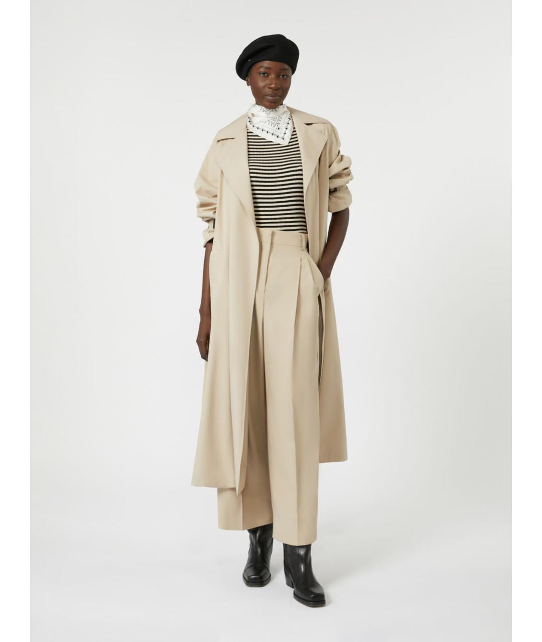 WEEKEND MAX MARA Бежевые хлопковые прямые брюки, фото 2