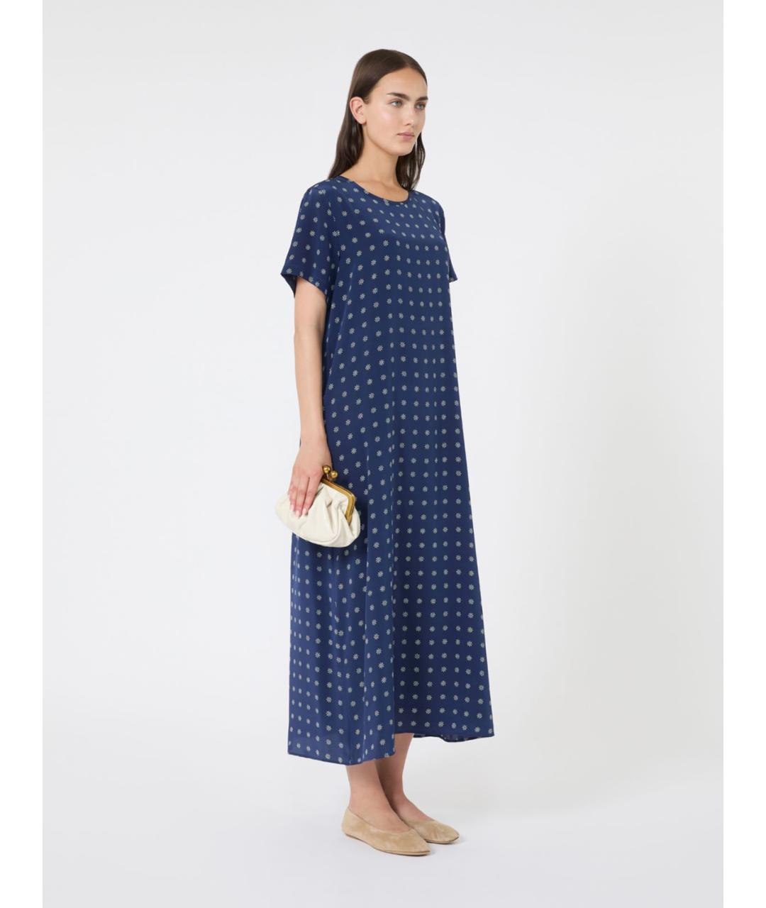 WEEKEND MAX MARA Синее шелковое повседневное платье, фото 2