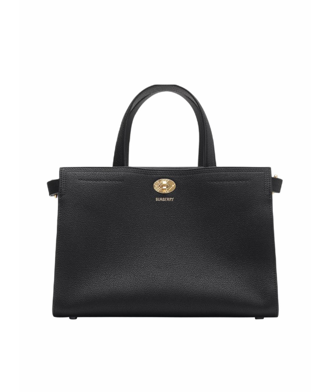 BURBERRY Черная кожаная сумка тоут, фото 8