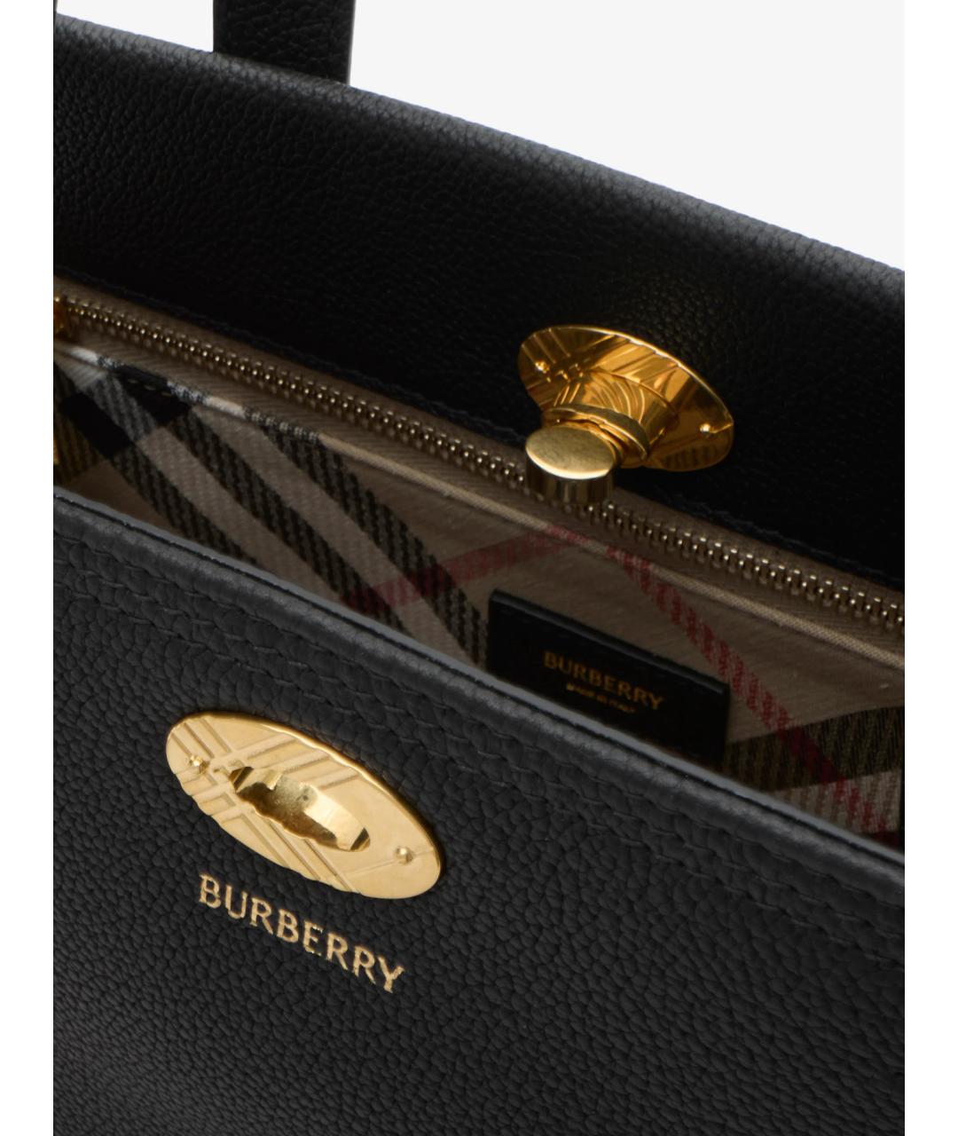 BURBERRY Черная кожаная сумка тоут, фото 7