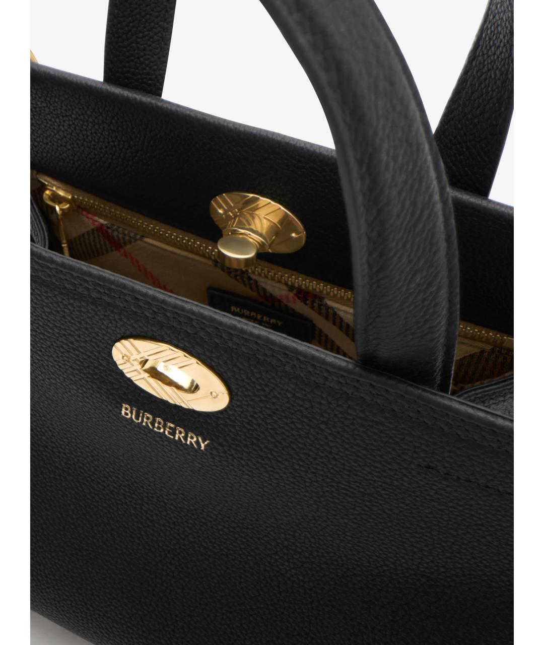 BURBERRY Черная кожаная сумка тоут, фото 7