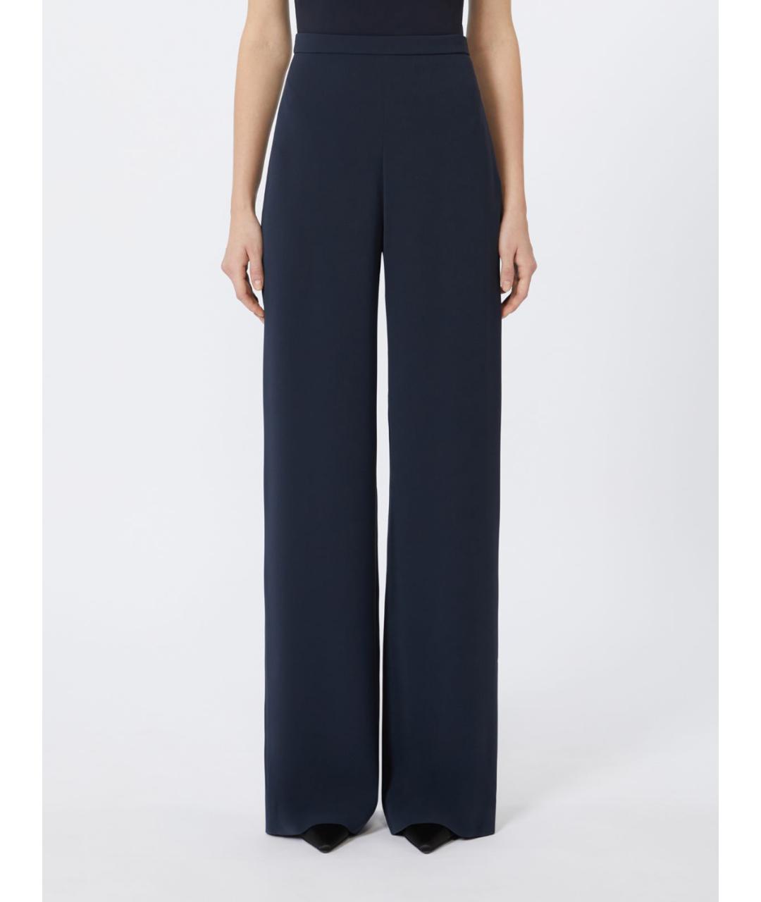 MAX MARA STUDIO Синие ацетатные брюки широкие, фото 4