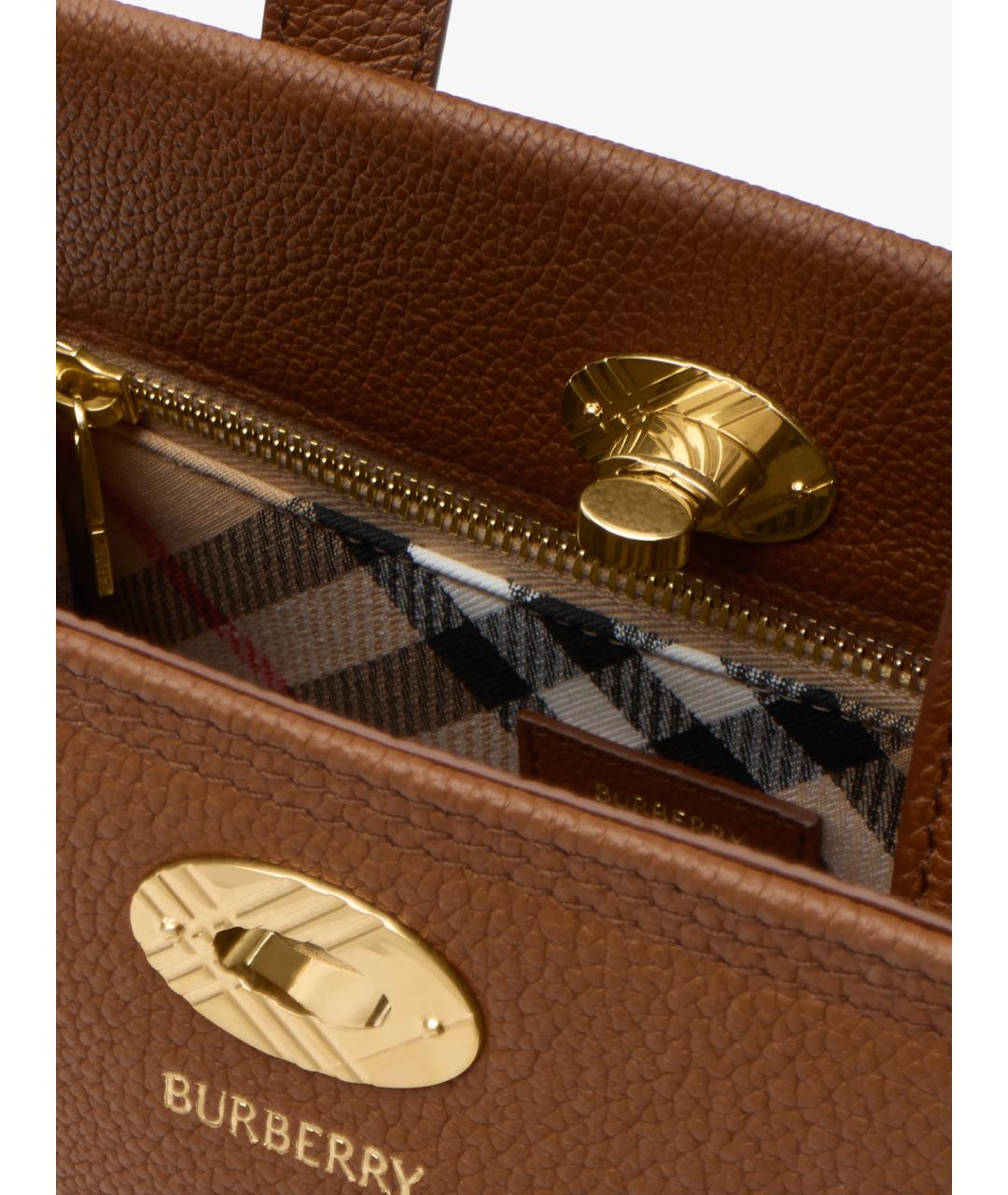 BURBERRY Коричневая кожаная сумка тоут, фото 7