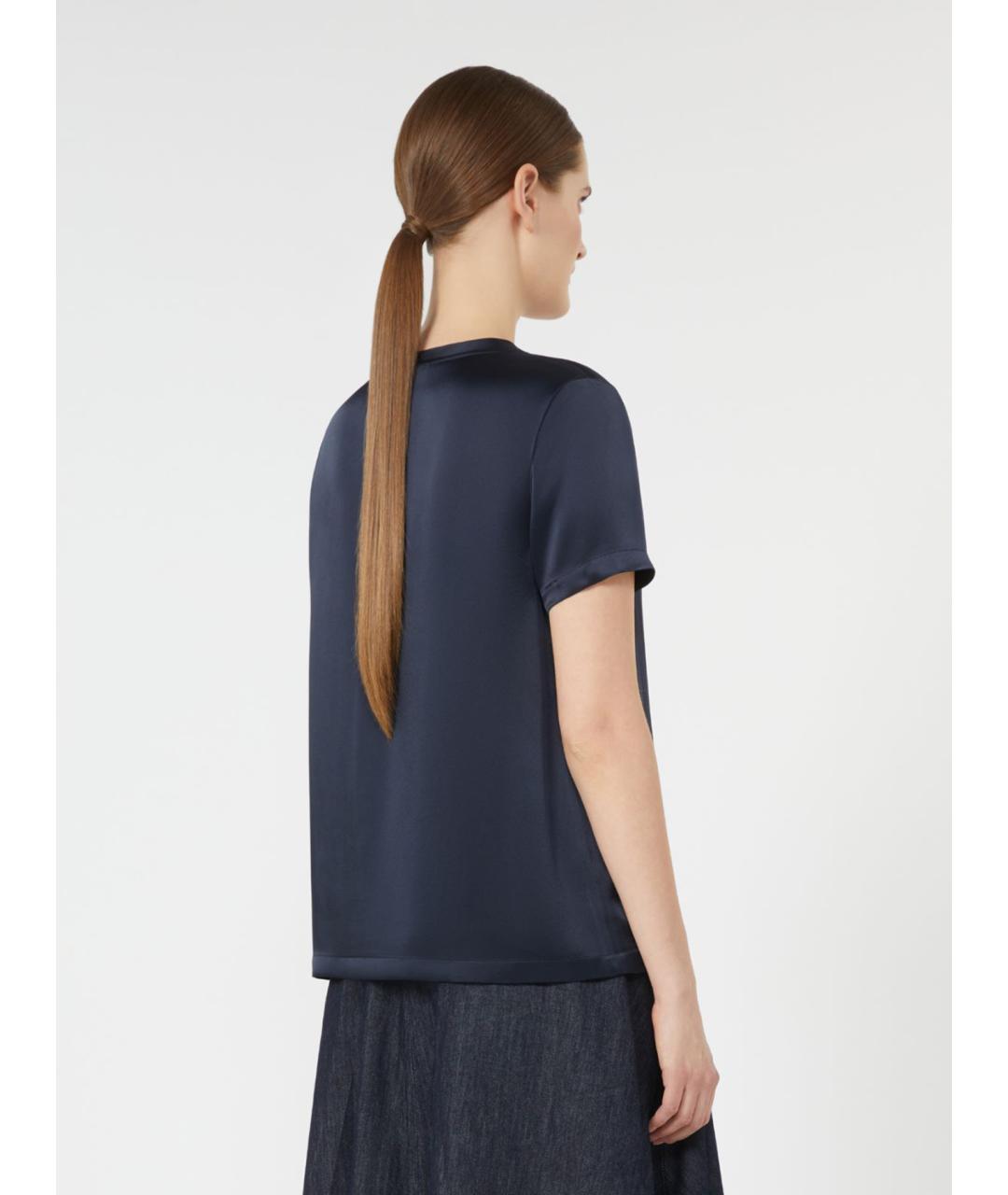 'S MAX MARA Темно-синяя вискозная блузы, фото 3