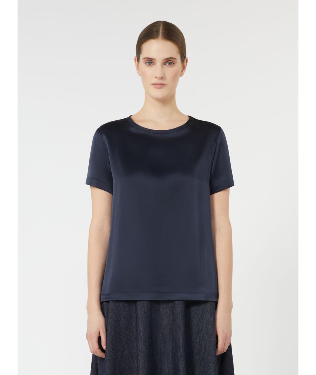 'S MAX MARA Темно-синяя вискозная блузы, фото 4