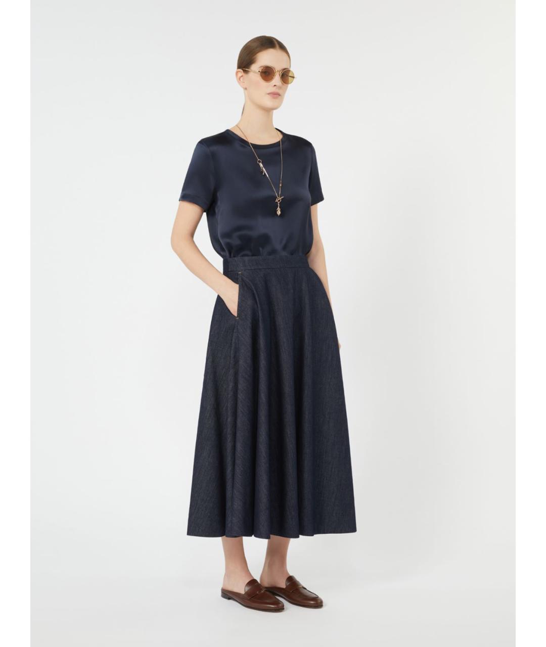 'S MAX MARA Темно-синяя вискозная блузы, фото 2