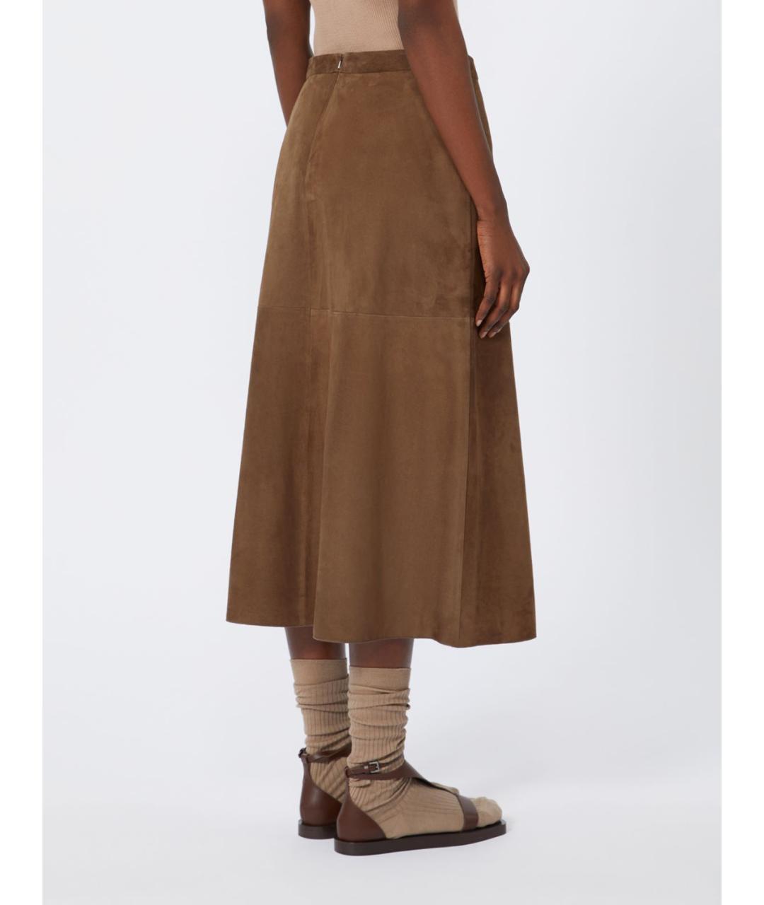 'S MAX MARA Коричневая замшевая юбка миди, фото 3