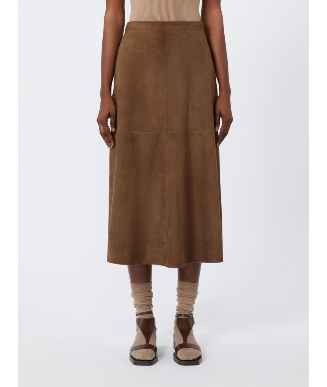 'S MAX MARA Коричневая замшевая юбка миди, фото 4