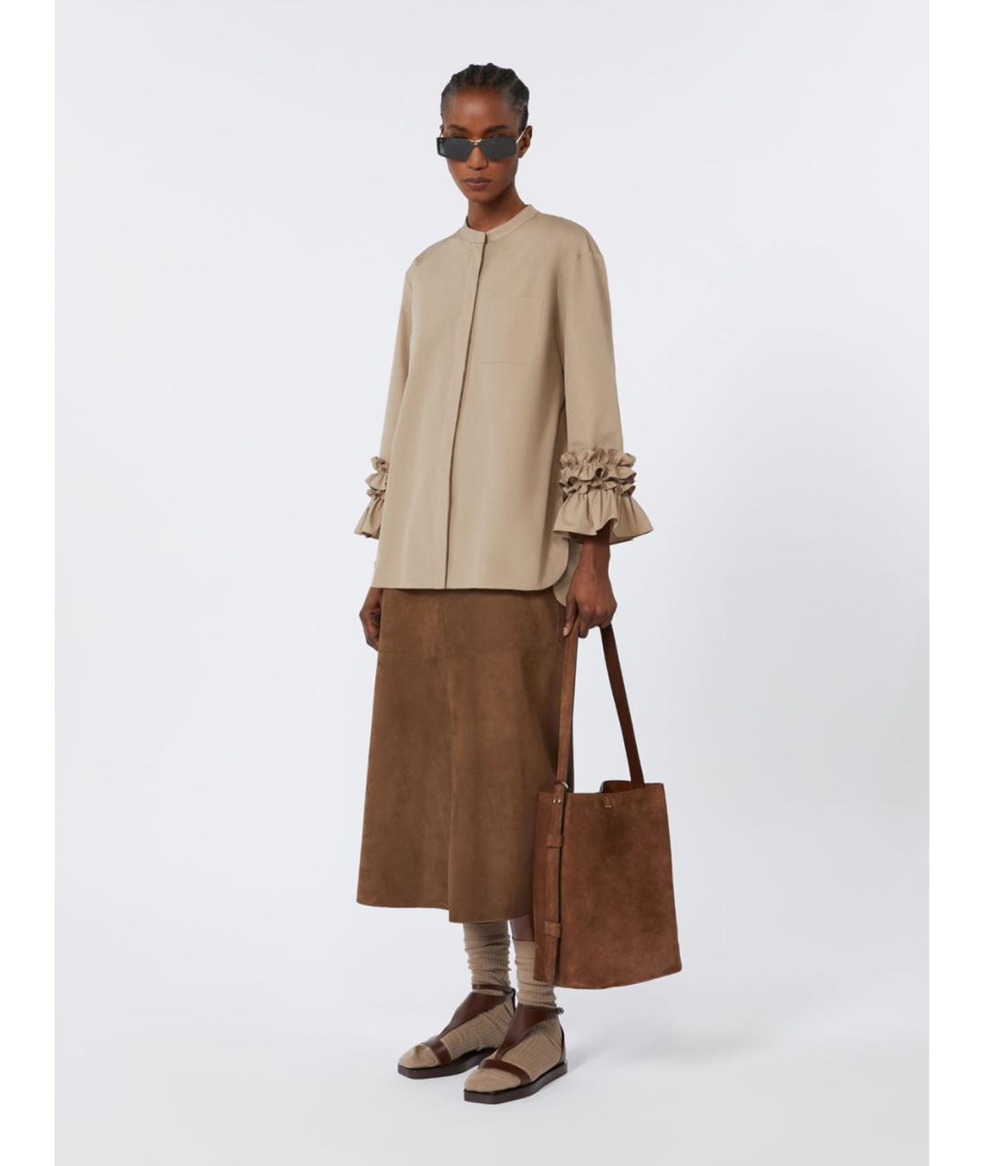 'S MAX MARA Коричневая замшевая юбка миди, фото 2