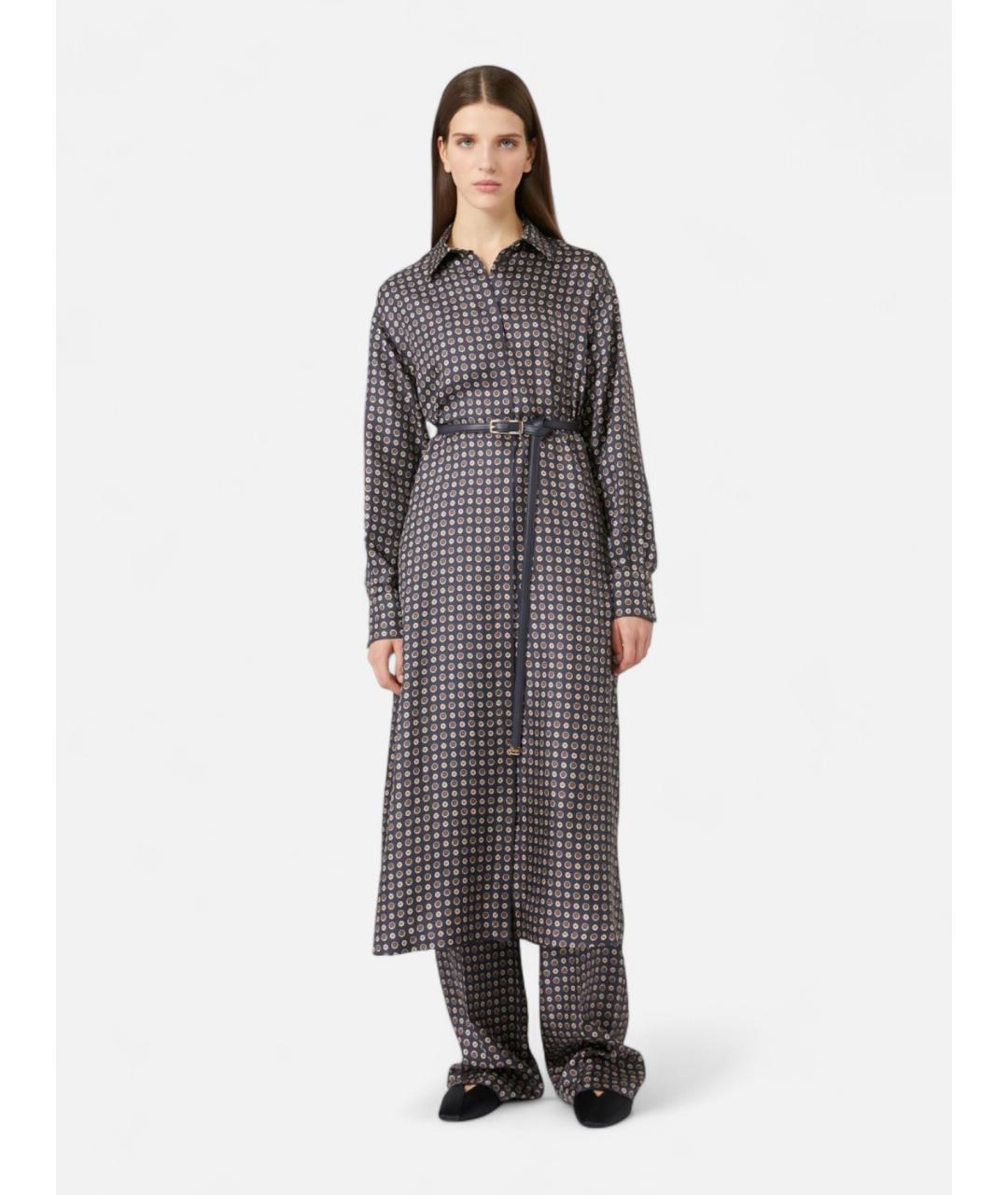 MAX MARA STUDIO Коричневое шелковое повседневное платье, фото 2