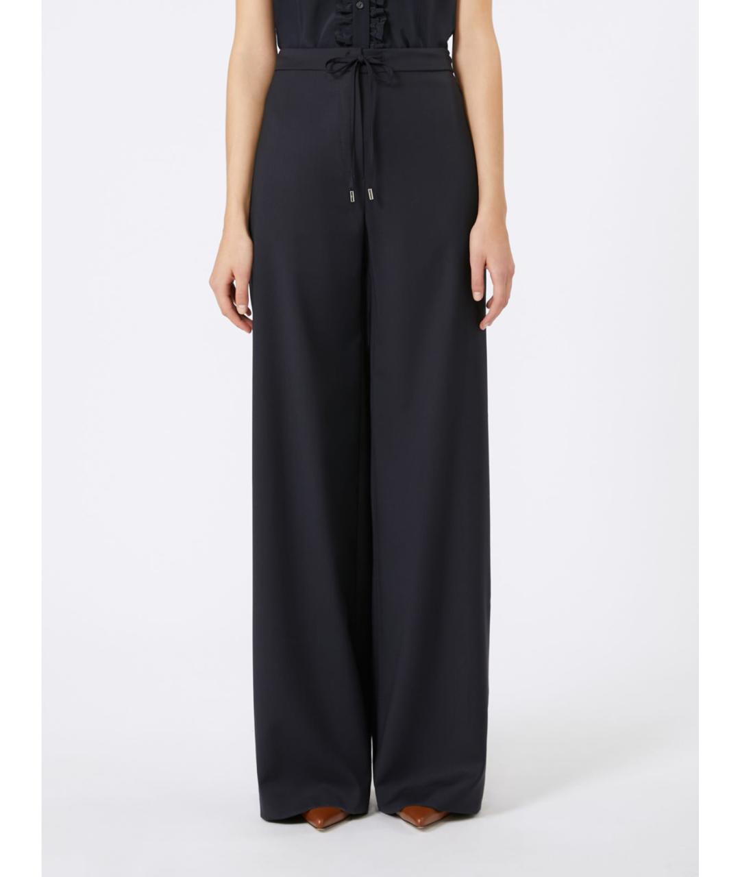 MAX MARA STUDIO Темно-синие шерстяные брюки широкие, фото 4