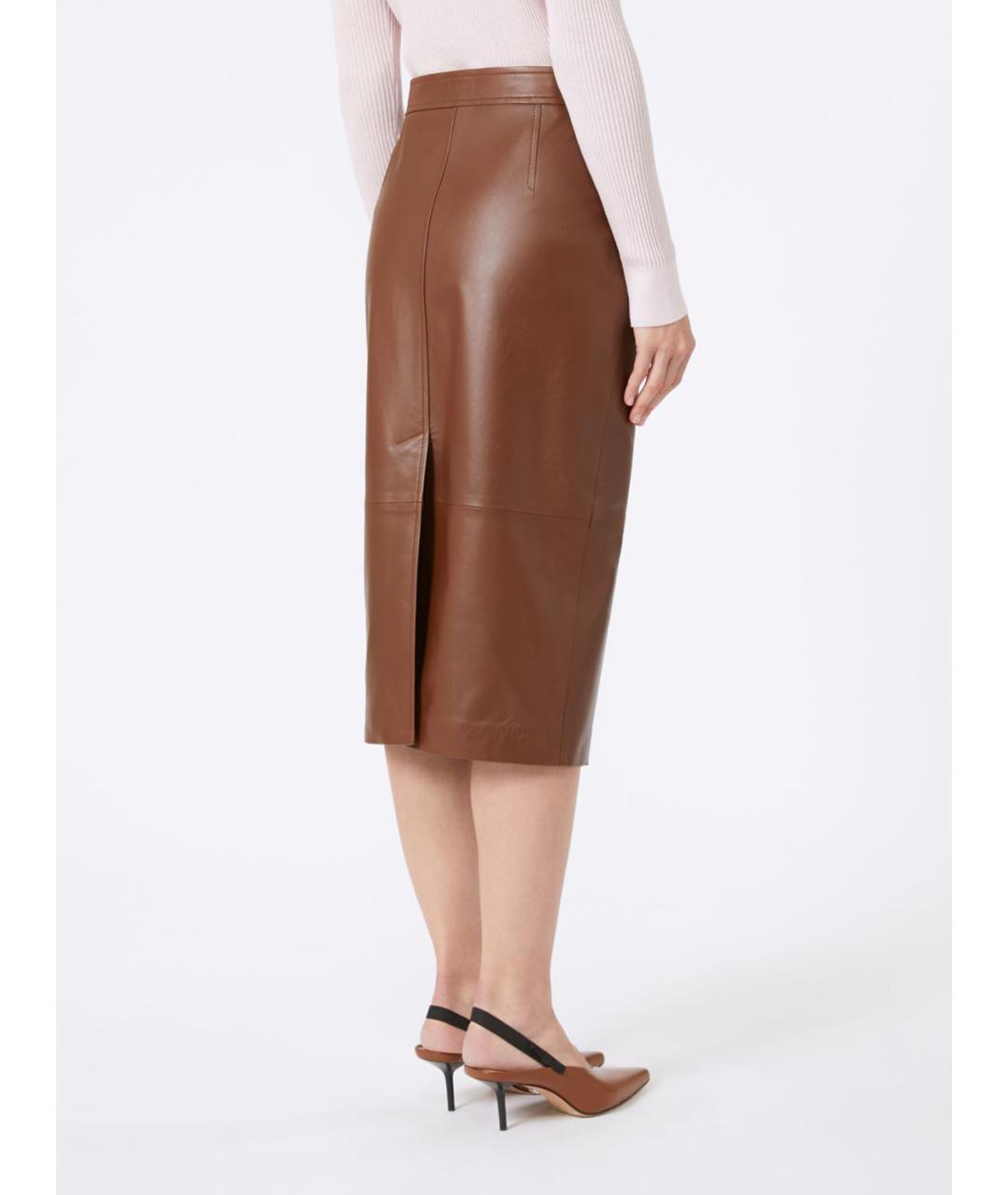 MAX MARA STUDIO Коричневая кожаная юбка миди, фото 3