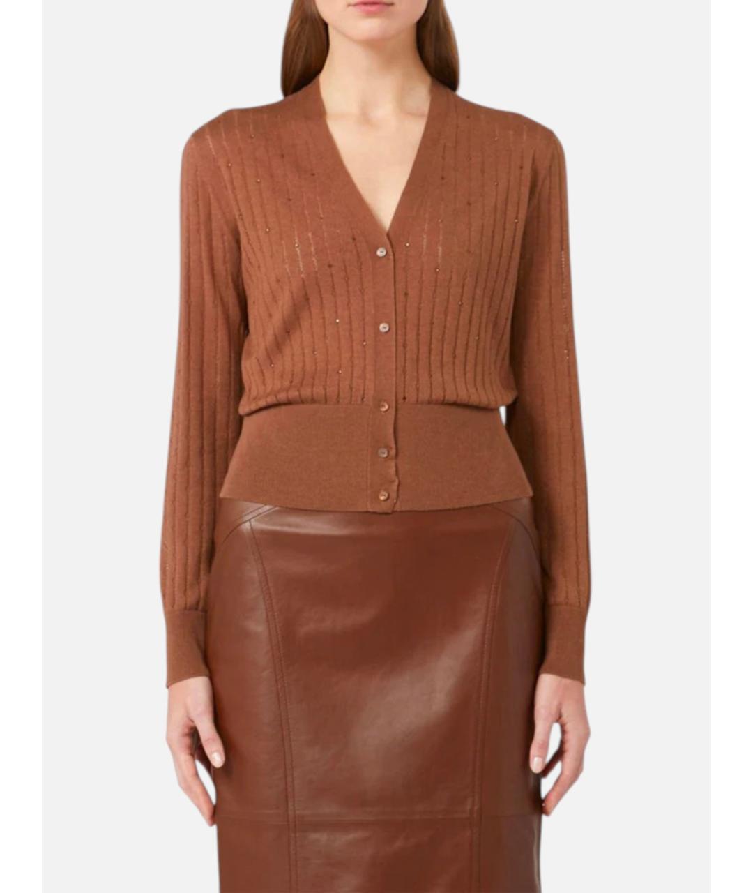 MAX MARA STUDIO Коричневый шелковый кардиган, фото 2