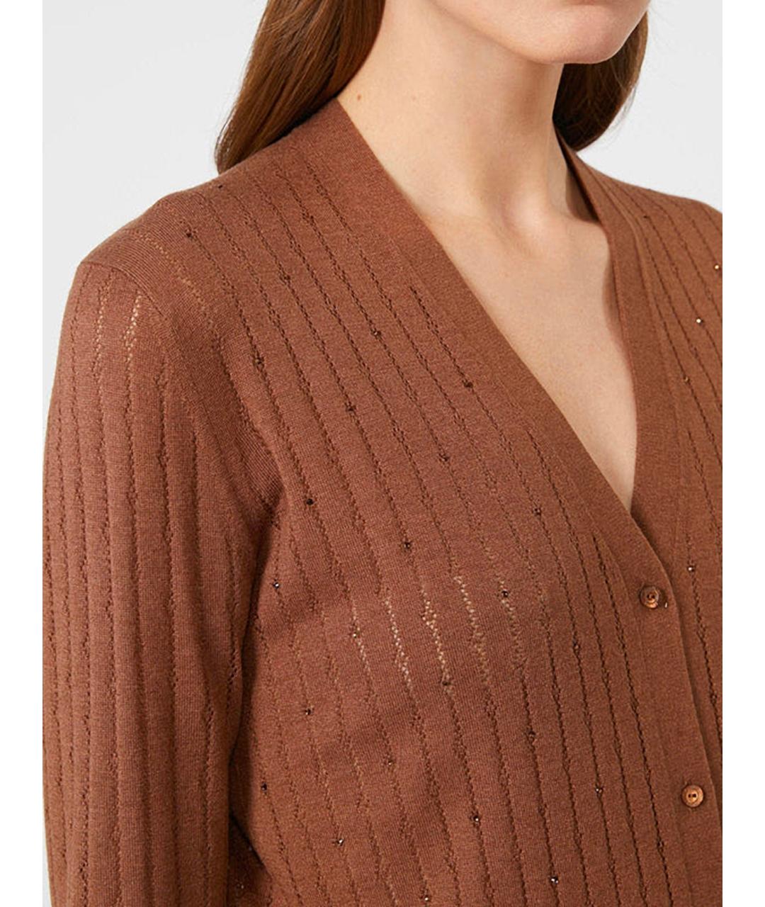 MAX MARA STUDIO Коричневый шелковый кардиган, фото 5